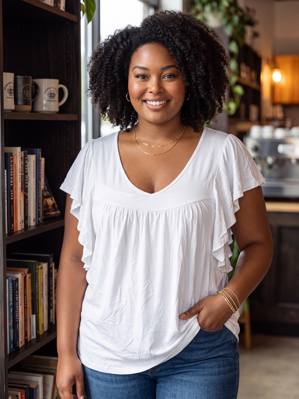 White Ruffle Sleeve Blouse